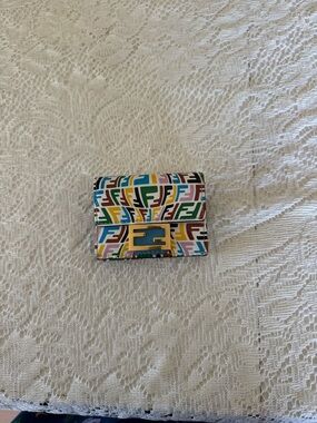 Fendi Multicolor FF Logo Mini Wallet with Gold Buckle